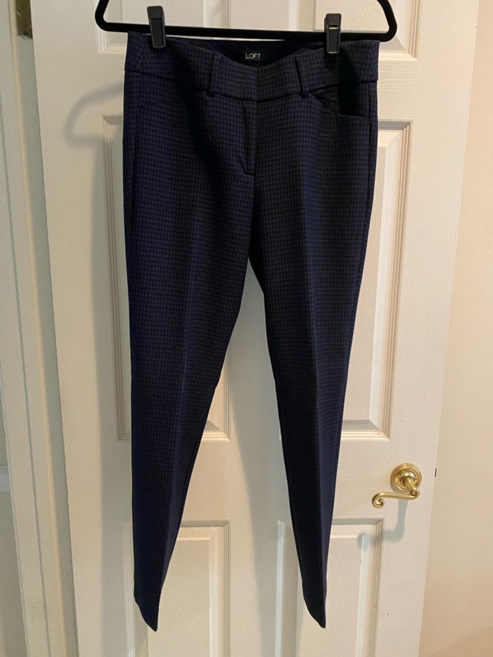 LOFT Dark Navy Micro-Check Skinny Ankle Pants